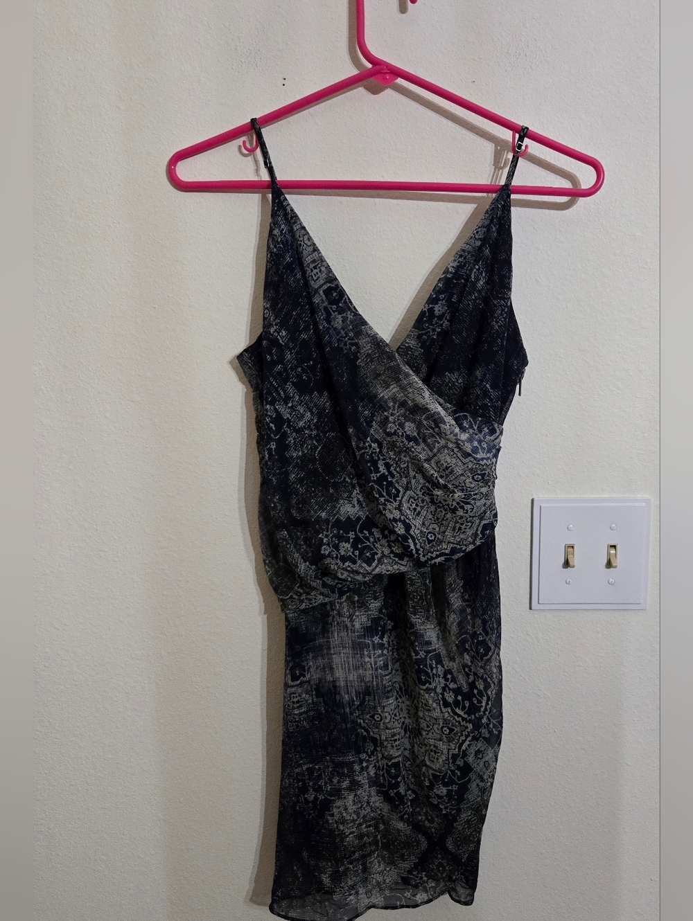 Haute Hippie Black and Gray Patterned Spaghetti Strap Mini Dress 100% Silk
